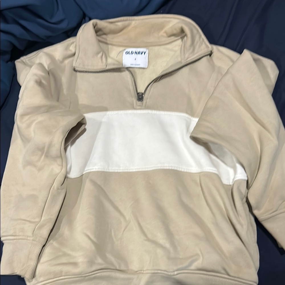 Old Navy Tan and White Half-Zip Sweatshirt